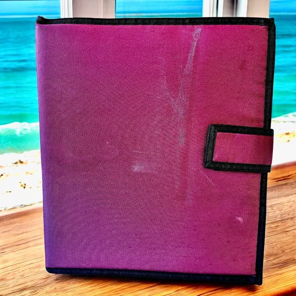 Vintage 90’s 3 Ring Binder Notebook Rugged Burgundy Fabric Paper Pockets